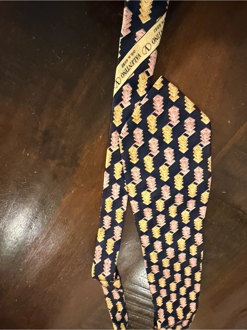 Valentino Silk from Italy Navy Tie with Yellow and Pink Chevron Motif